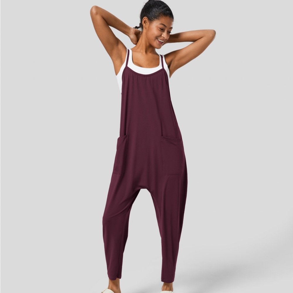 HALARA Red Relaxed Fit Jumpsuit with Tapered Ankles
